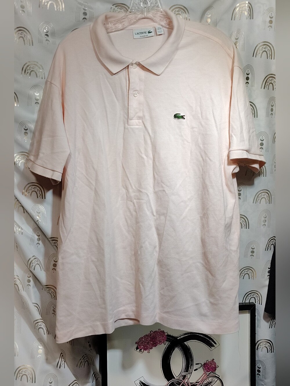 Lacoste Light Pink Short-Sleeve Polo with Green Crocodile